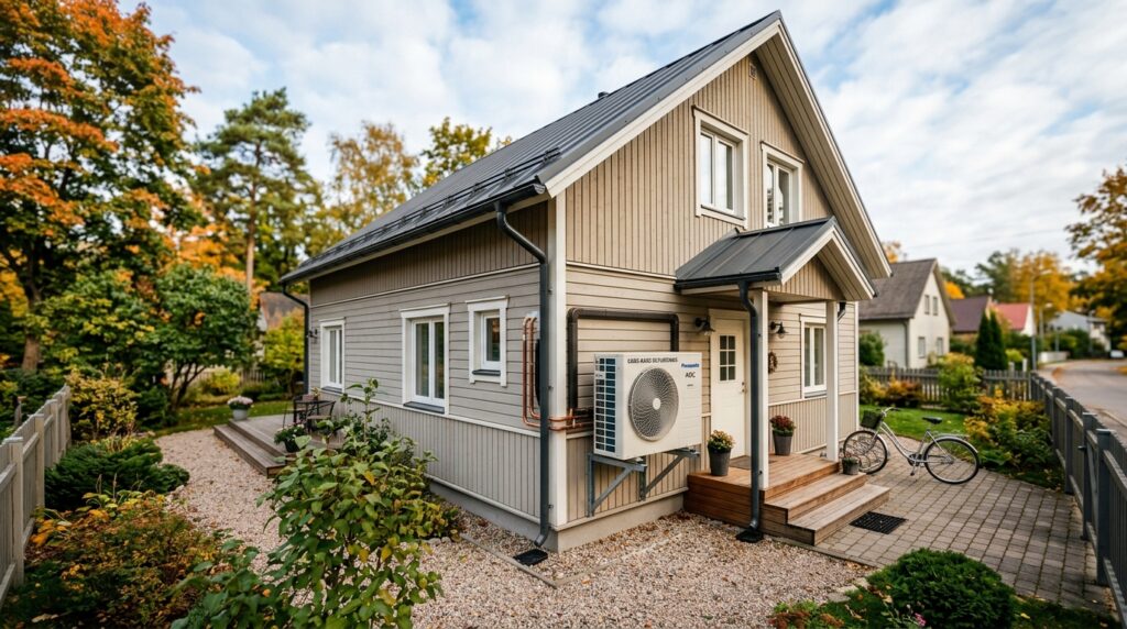 Privātmāja ar uzstādītiem saules paneļiem