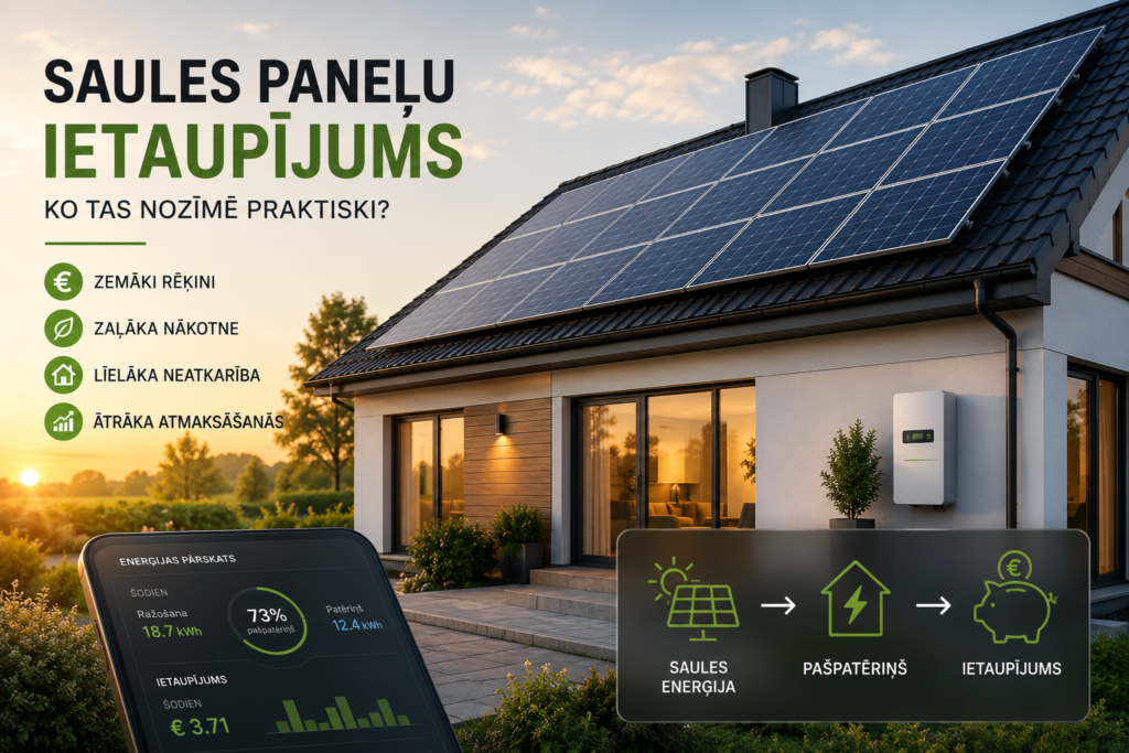 Saules paneļu ietaupījums: cik var ietaupīt ar saules enerģiju 1 Saules paneļu ietaupījums modernā privātmājā Latvijā